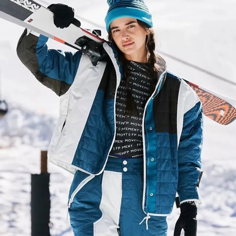 NEW Free People Movement Landscape View Coat / Ski Jacket Blue & White - Picture 2 of 13